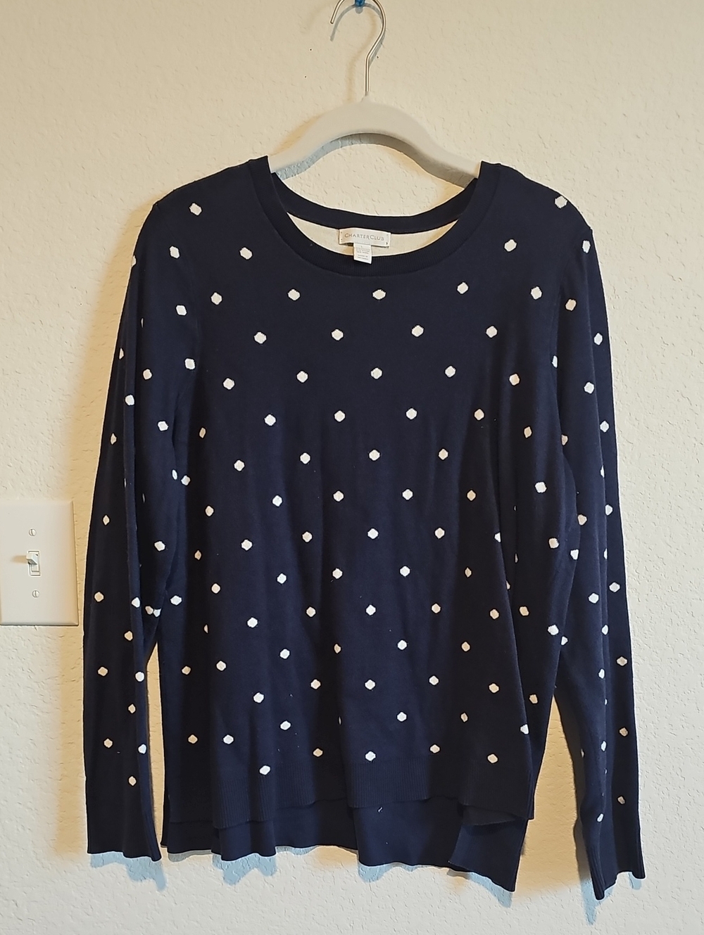 Caslon Navy Crewneck Polka Dot Pullover
